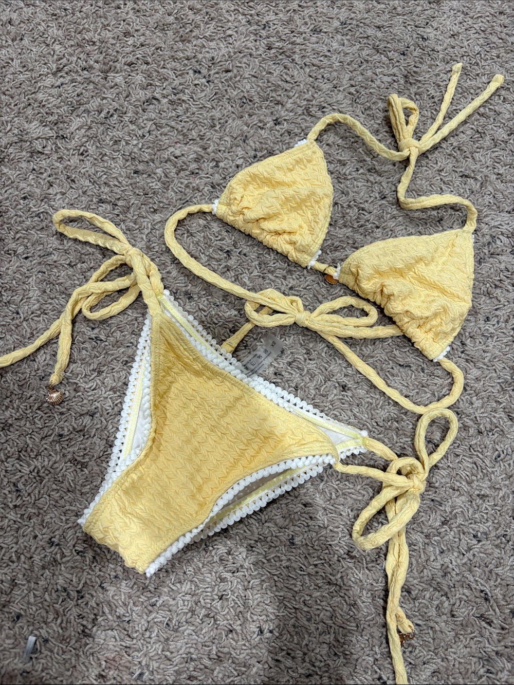 SHEIN Yellow Scalloped Triangle Tie-Side Bikini